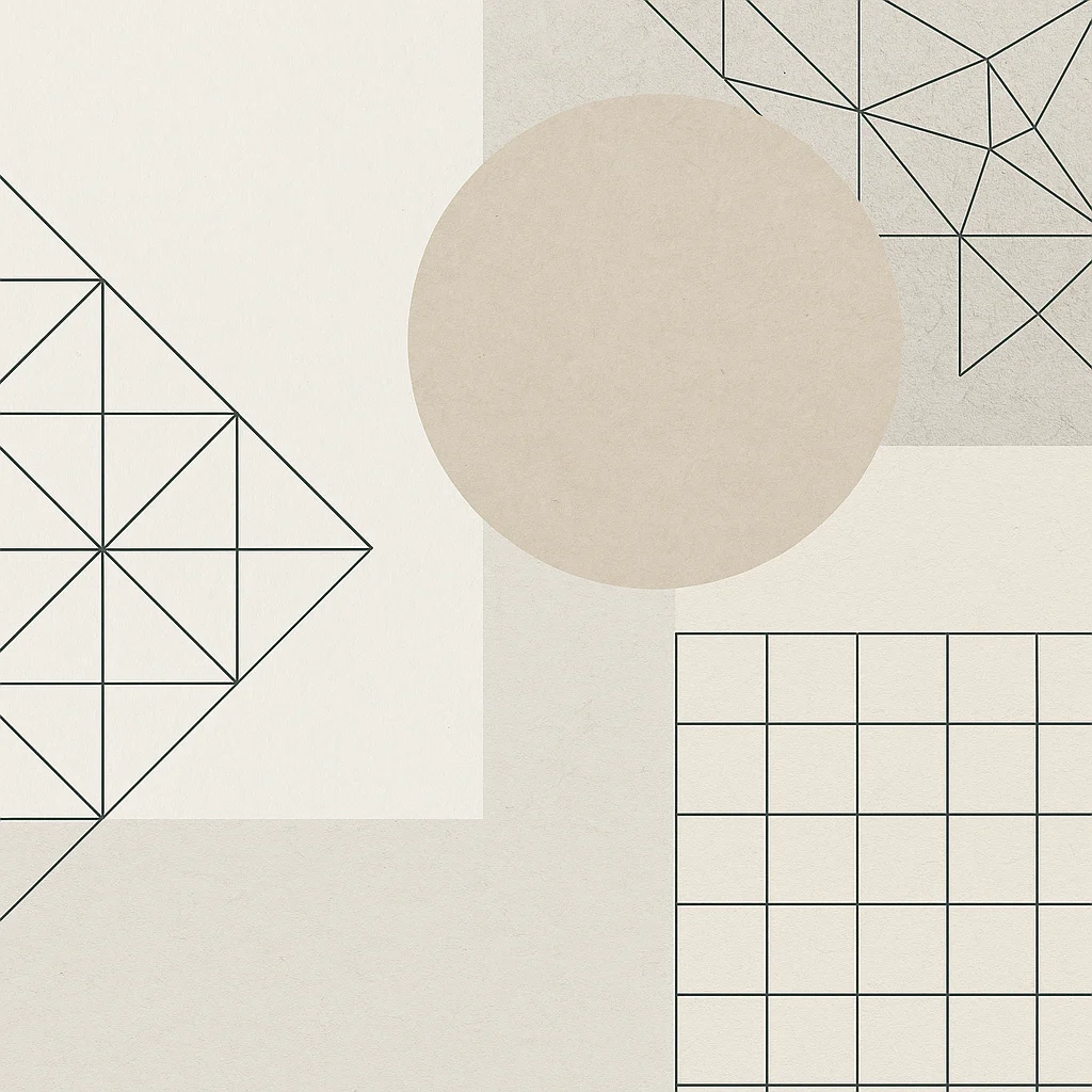 Apstraktna urednička kompozicija geometrijskih mreža i papirnatih tekstura